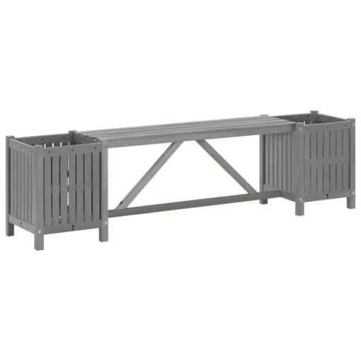 VidaXL Tuinbank Met 2 Plantenbakken 150 Cm Massief Acaciahout Grijs -Tuinstoelen Verkoop 1000056491