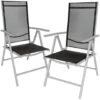 Tectake - 2x Aluminium Tuinstoel / Tuin Stoel Zilver - Zwart -Tuinstoelen Verkoop 1000078058