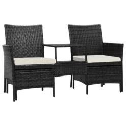 VidaXL Tuinbank 2-zits Met Tafeltje En Krukken Poly Rattan Zwart -Tuinstoelen Verkoop 60dbf756ad0449b786754839ce28fa9b