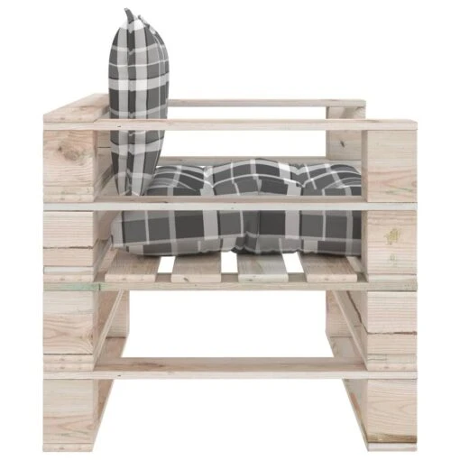 VidaXL Tuinbank Met Grijs Geruite Kussens Pallet Grenenhout -Tuinstoelen Verkoop f6f7eac818144ca5ac587d83409b7143